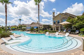 Picturesque pool and cabana setting